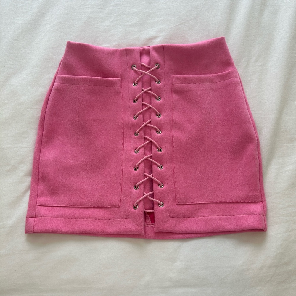 Pink velvet mini skirt